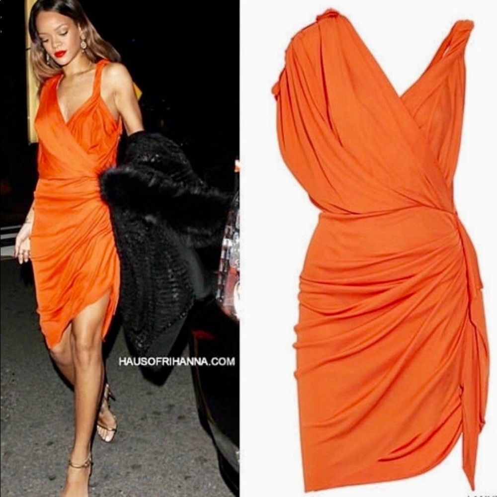 Lanvin Vibrant Orange One-Shoulder Draped Asymmetrical Dress